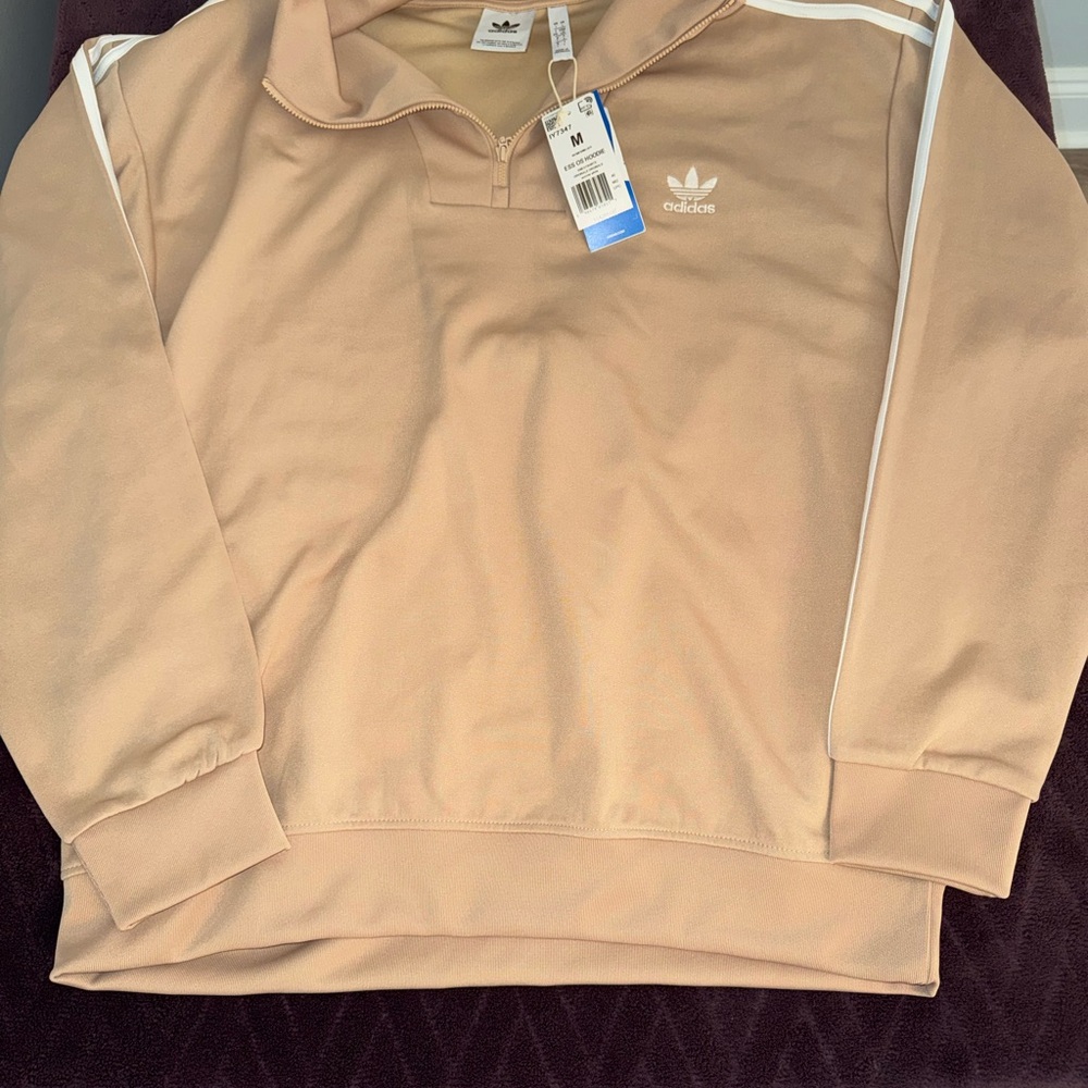 Adidas Beige Quarter-Zip Sweatshirt NWT